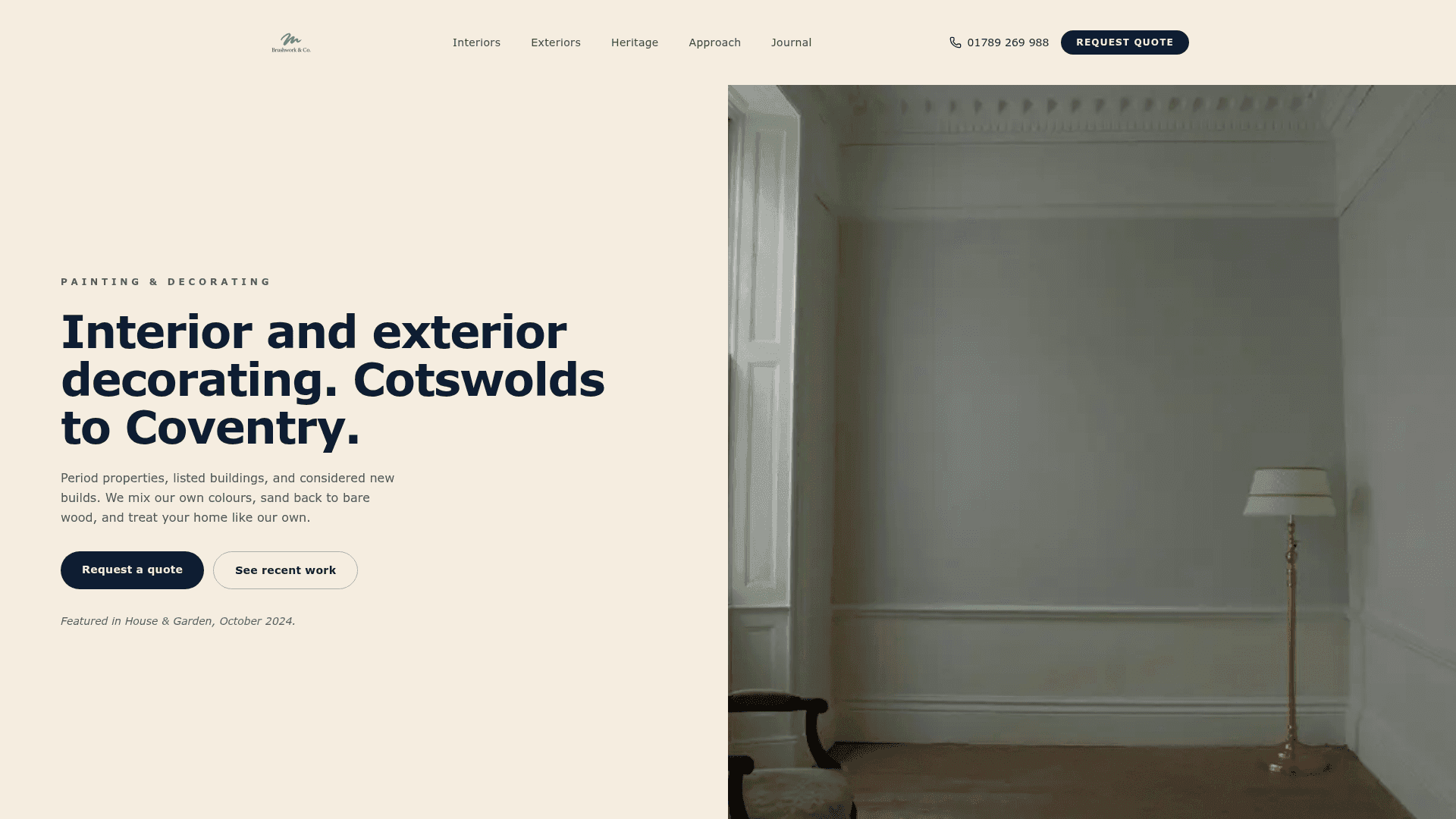 Brushwork & Co. website hero, designed and built by Kelso Creative