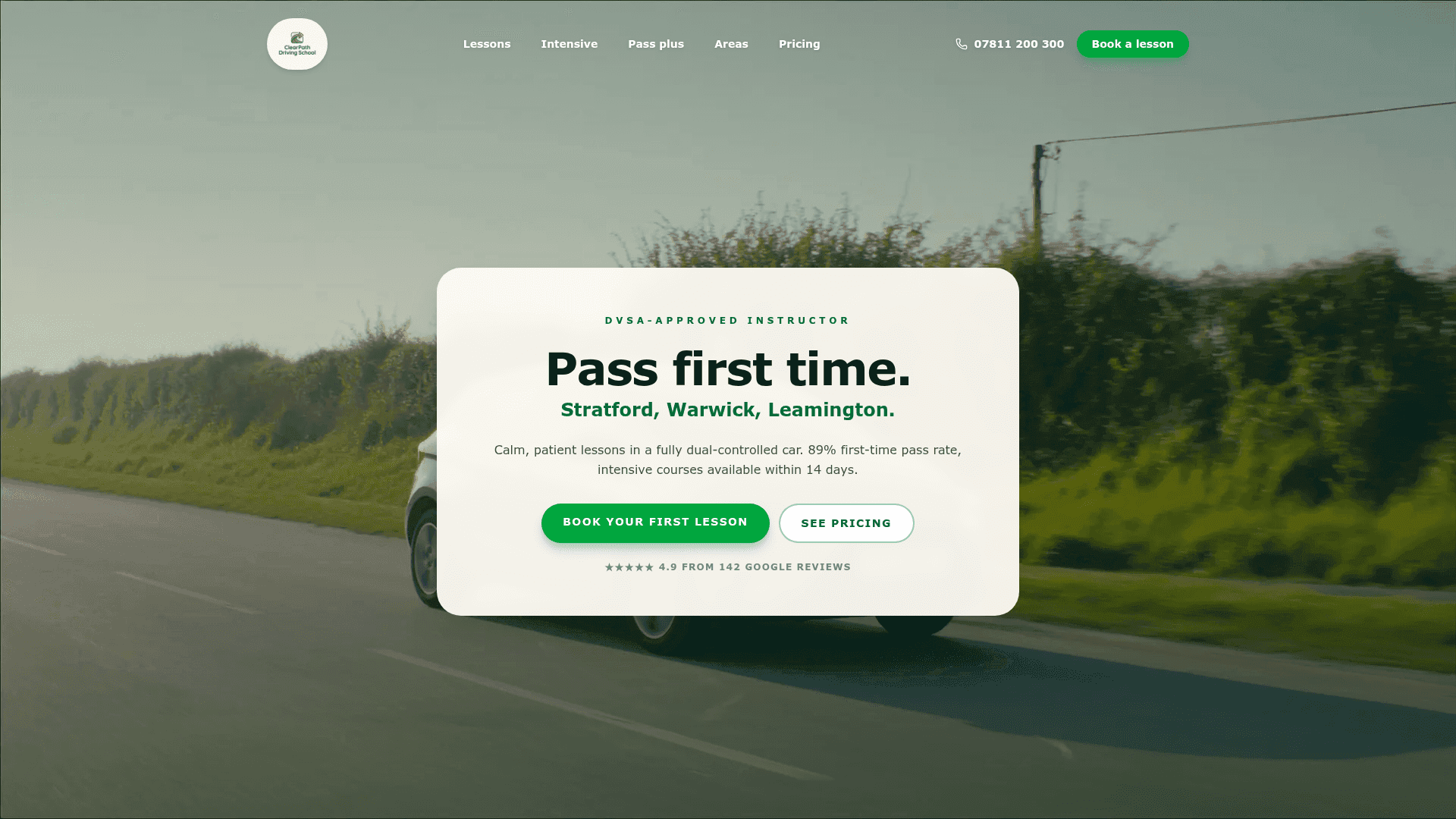 ClearPath Driving School website hero, designed and built by Kelso Creative